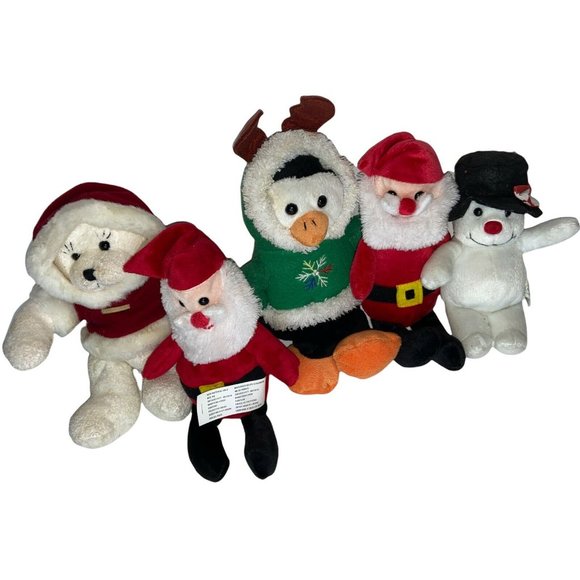 Mixed Lot Of 5 Christmas Plush Santa Snowman Penguin - Picture 4 of 11